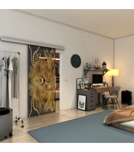 Glasschiebetür SLIM-LINE - Fineprint Model 039 Gold auf Grauglas