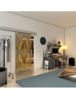 Glasschiebetür SLIM-LINE - Fineprint Model 048 Gold auf Grauglas