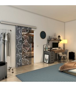Glasschiebetür SLIM-LINE - Fineprint Model 049 Weiss auf Grauglas