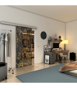 Glasschiebetür SLIM-LINE - Fineprint Model 054 Gold auf Grauglas