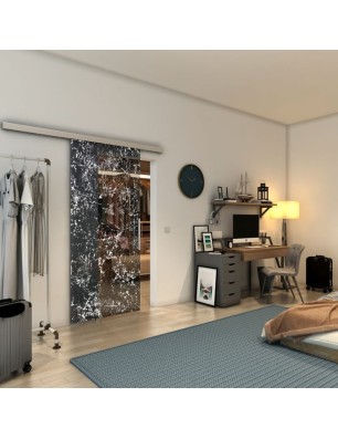 Glasschiebetür SLIM-LINE - Fineprint Model 054 Weiss auf Grauglas