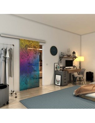 Glasschiebetür SLIM-LINE - Fineprint Model 055 Verlauf auf Grauglas