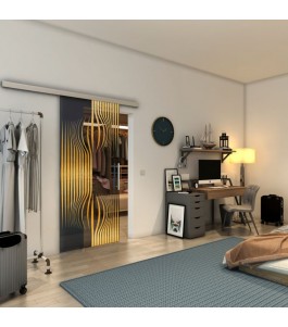 Glasschiebetür SLIM-LINE - Fineprint Model 059 Gold auf Grauglas