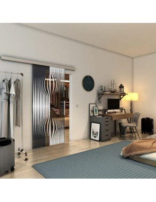 Glasschiebetür SLIM-LINE - Fineprint Model 059 Weiss auf Grauglas