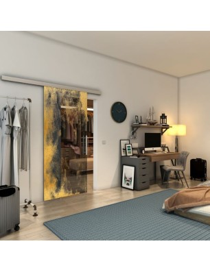 Glasschiebetür SLIM-LINE - Fineprint Model 061 Gold auf Grauglas