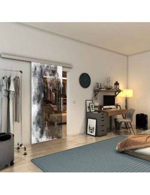 Glasschiebetür SLIM-LINE - Fineprint Model 061 Weiss auf Grauglas