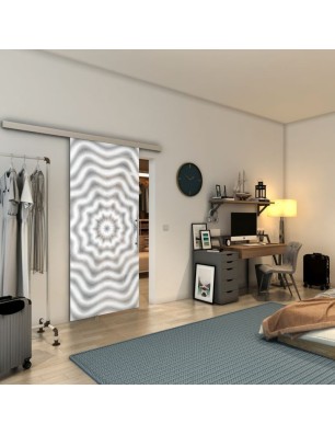 Glasschiebetür SLIM-LINE - Fineprint Model 064 Weiss auf Grauglas