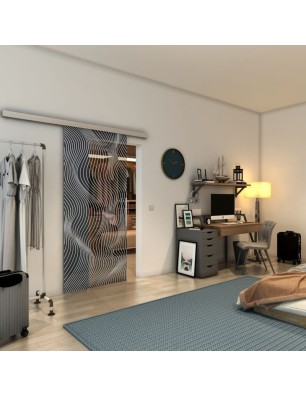 Glasschiebetür SLIM-LINE - Fineprint Model 066 Weiss auf Grauglas