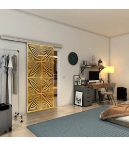 Glasschiebetür SLIM-LINE - Fineprint Model 069 Gold auf Grauglas