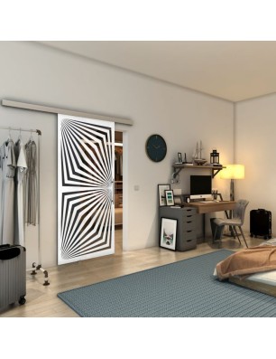Glasschiebetür SLIM-LINE - Fineprint Model 070 Weiss auf Grauglas