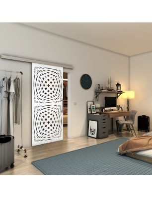 Glasschiebetür SLIM-LINE - Fineprint Model 071 Weiss auf Grauglas