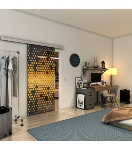 Glasschiebetür SLIM-LINE - Fineprint Model 072 Gold auf Grauglas