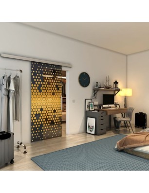 Glasschiebetür SLIM-LINE - Fineprint Model 072 Gold auf Grauglas