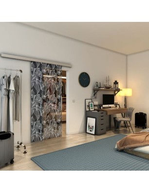 Glasschiebetür SLIM-LINE - Fineprint Model 077 Weiss auf Grauglas