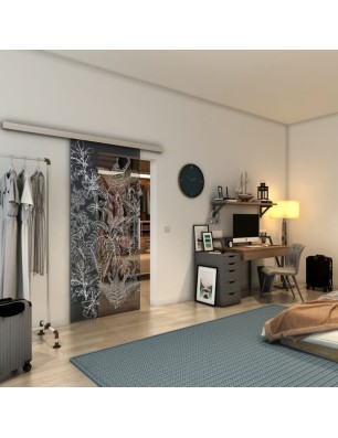 Glasschiebetür SLIM-LINE - Fineprint Model 080 Weiss auf Grauglas