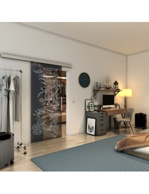Glasschiebetür SLIM-LINE - Fineprint Model 082 Weiss auf Grauglas