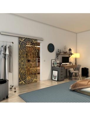 Glasschiebetür SLIM-LINE - Fineprint Model 087 Gold auf Grauglas