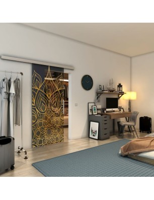 Glasschiebetür SLIM-LINE - Fineprint Model 089 Gold auf Grauglas