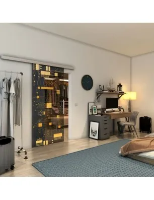 Glasschiebetür SLIM-LINE - Fineprint Model 092 Gold auf Grauglas