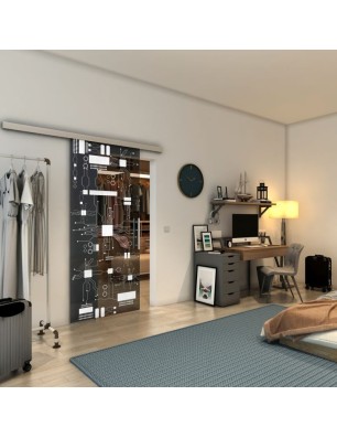 Glasschiebetür SLIM-LINE - Fineprint Model 092 Weiss auf Grauglas