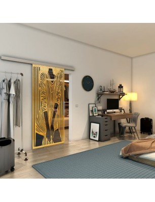 Glasschiebetür SLIM-LINE - Fineprint Model 097 Gold auf Grauglas