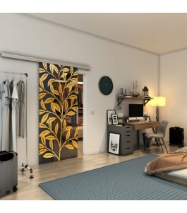 Glasschiebetür SLIM-LINE - Fineprint Model 099 Gold auf Grauglas