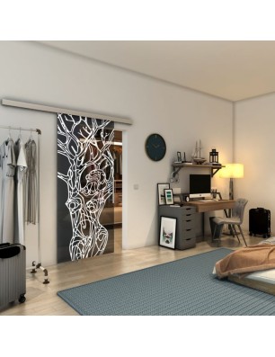 Glasschiebetür SLIM-LINE - Fineprint Model 105 Weiss auf Grauglas