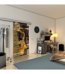 Glasschiebetür SLIM-LINE - Fineprint Model 106 Gold auf Grauglas