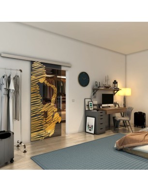 Glasschiebetür SLIM-LINE - Fineprint Model 106 Gold auf Grauglas
