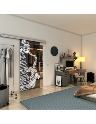 Glasschiebetür SLIM-LINE - Fineprint Model 106 Weiss auf Grauglas