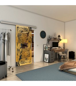 Glasschiebetür SLIM-LINE - Fineprint Model 108 Gold auf Grauglas