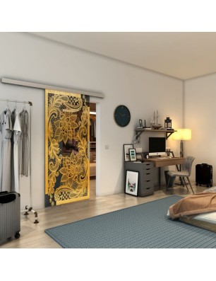 Glasschiebetür SLIM-LINE - Fineprint Model 108 Gold auf Grauglas
