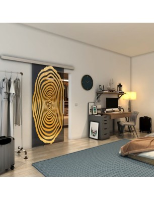 Glasschiebetür SLIM-LINE - Fineprint Model 109 Gold auf Grauglas