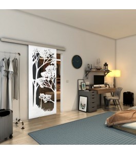Glasschiebetür SLIM-LINE - Fineprint Model 110 Weiss auf Grauglas