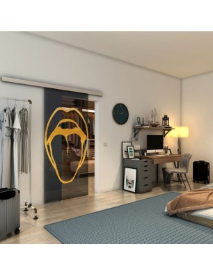 Glasschiebetür SLIM-LINE - Fineprint Model 111 Gold auf Grauglas