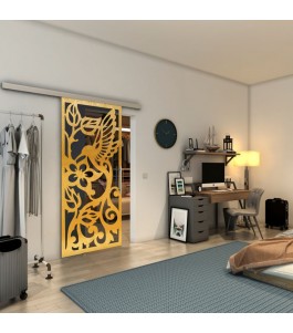 Glasschiebetür SLIM-LINE - Fineprint Model 112 Gold auf Grauglas