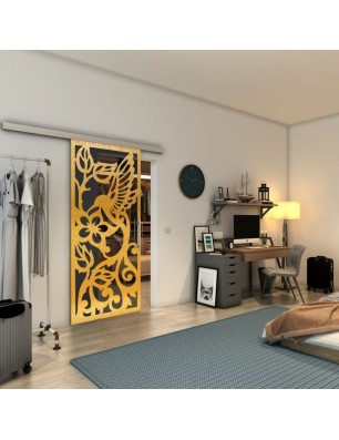 Glasschiebetür SLIM-LINE - Fineprint Model 112 Gold auf Grauglas