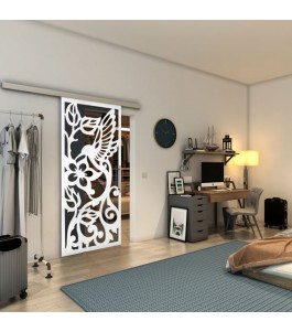 Glasschiebetür SLIM-LINE - Fineprint Model 112 Weiss auf Grauglas