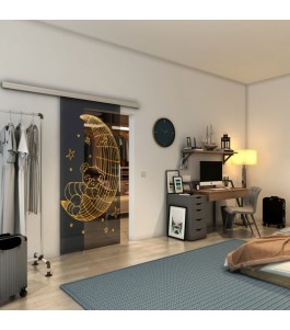 Glasschiebetür SLIM-LINE - Fineprint Model 113 Gold auf Grauglas