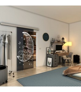Glasschiebetür SLIM-LINE - Fineprint Model 113 Weiss auf Grauglas
