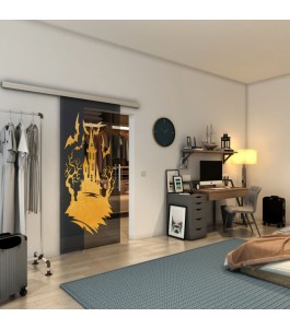 Glasschiebetür SLIM-LINE - Fineprint Model 114 Gold auf Grauglas