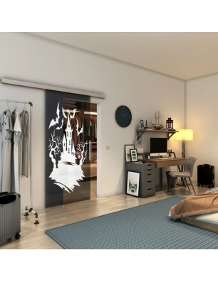 Glasschiebetür SLIM-LINE - Fineprint Model 114 Weiss auf Grauglas
