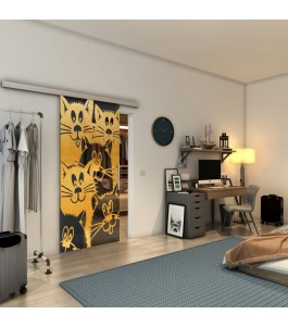 Glasschiebetür SLIM-LINE - Fineprint Model 115 Gold auf Grauglas