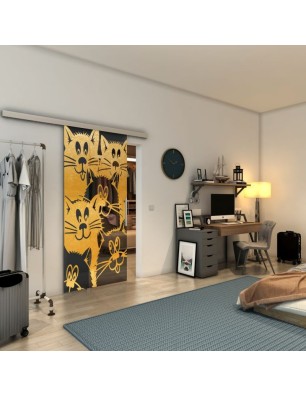 Glasschiebetür SLIM-LINE - Fineprint Model 115 Gold auf Grauglas