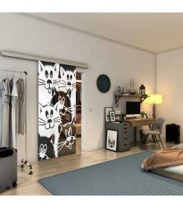 Glasschiebetür SLIM-LINE - Fineprint Model 115 Weiss auf Grauglas