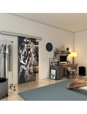 Glasschiebetür SLIM-LINE - Fineprint Model 116 Weiss auf Grauglas