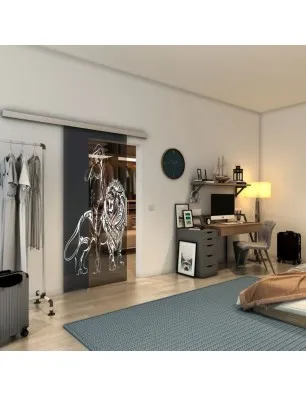 Glasschiebetür SLIM-LINE - Fineprint Model 117 Weiss auf Grauglas