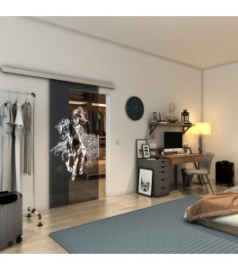 Glasschiebetür SLIM-LINE - Fineprint Model 118 Weiss auf Grauglas