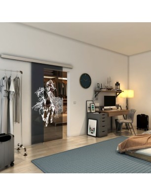 Glasschiebetür SLIM-LINE - Fineprint Model 118 Weiss auf Grauglas