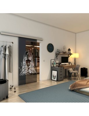 Glasschiebetür SLIM-LINE - Fineprint Model 119 Weiss auf Grauglas